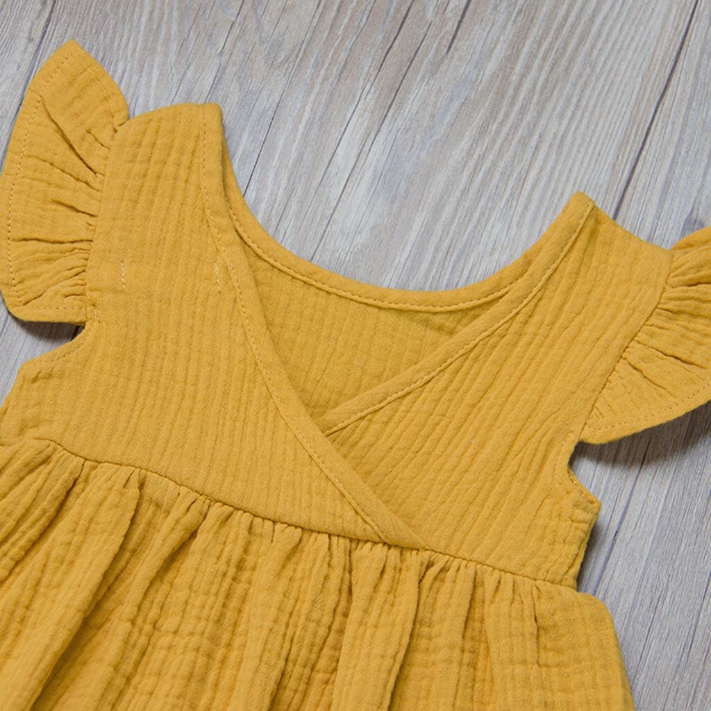 Summer Baby Girls dress Fly Sleeve Solid Kids Dresses For Girls clothes Flying sleeve Princess Dresses Vestidos Robe Fille