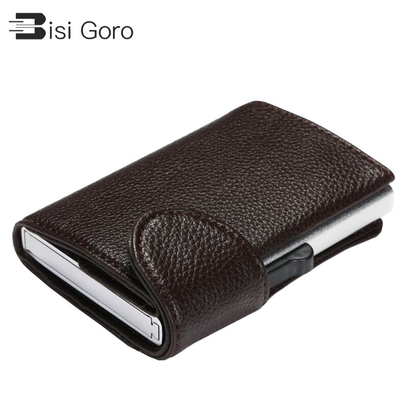 BISI GORO Metal RFID Credit Card Holder Single Aluminum Box Card Wallet PU Leather Soft Men and Women Pop Up Wallet