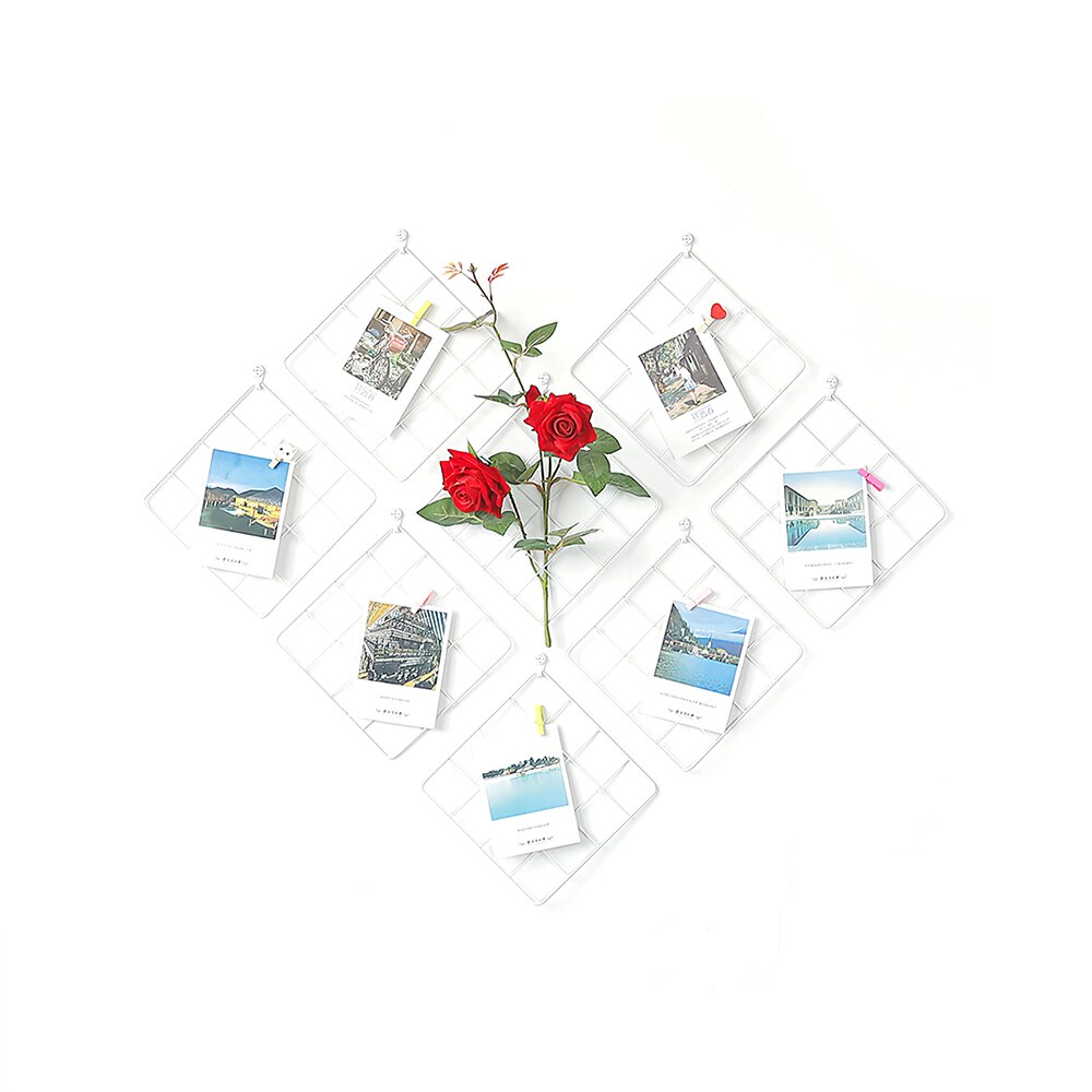 Ins Home Wall Decoration Iron Grid Decor Frame Hanging Rack Wall Display Art iron photo wall wrought iron square grid: Default Title