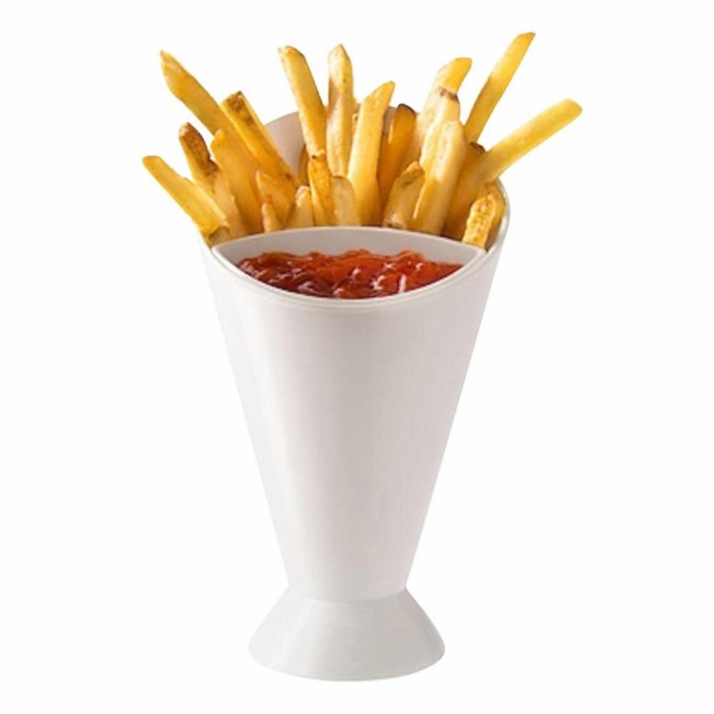 Plastic Cup Zelf Stand 2 In 1 Frieten Plank Houder Diverse Saus Chips Snack Kegel Dip Cup Servies Twee cup Mond Keuken