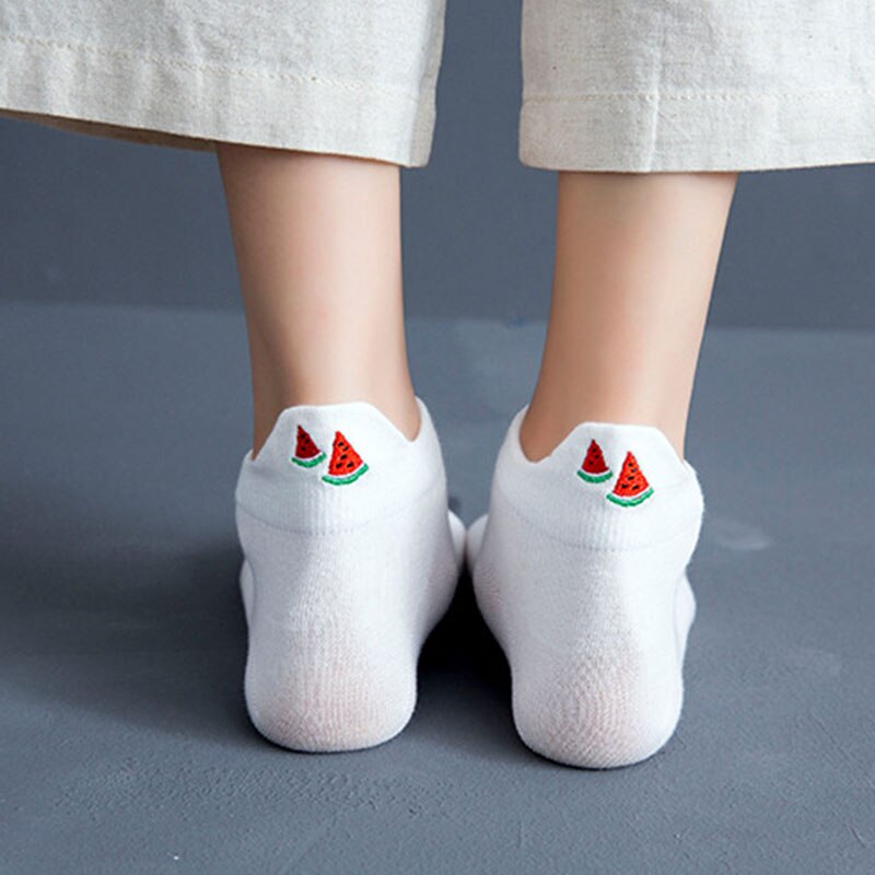 Cartoon Embroidery Fruit Ankle Socks Women Cotton white Short Socks Female Casual Summer Thin Boat Socks Hipster