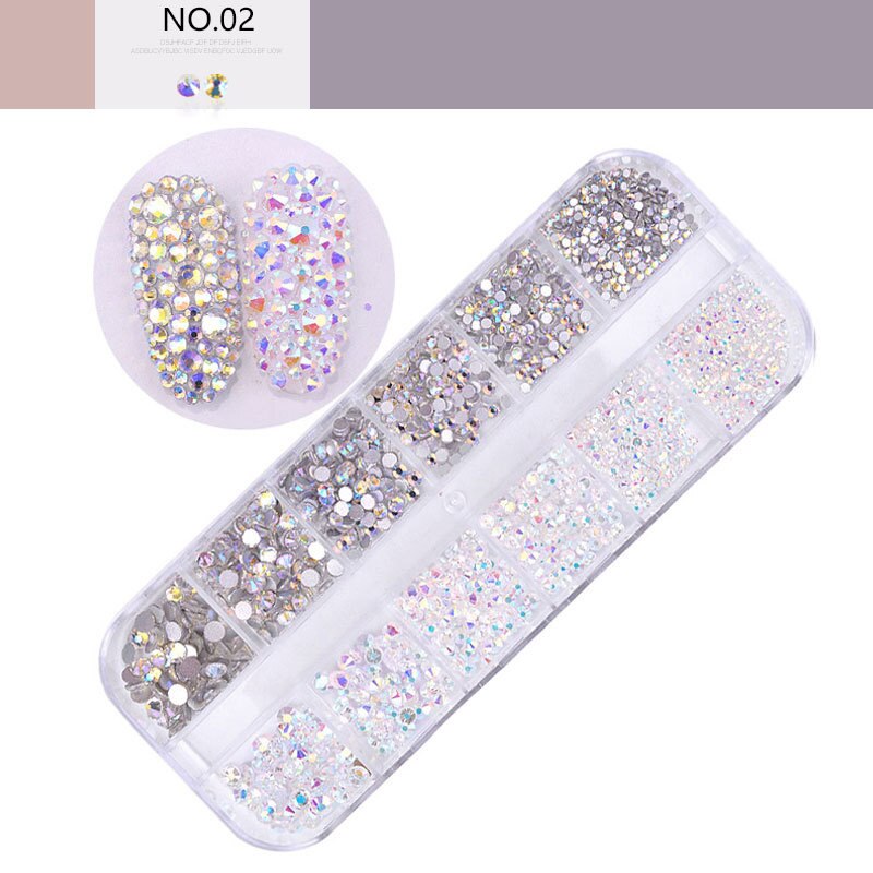 12 gitter farverige krystal nail art rhinestones akryl negle sten perler nitter flad tilbage glitter tips 3d negle kunst dekorationer