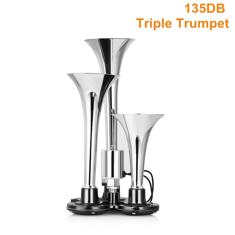 135DB 12V 24V Car Style Horn Triple Trumpet Air Deafening Horn For Car / Boat / Truck / Tractor Train