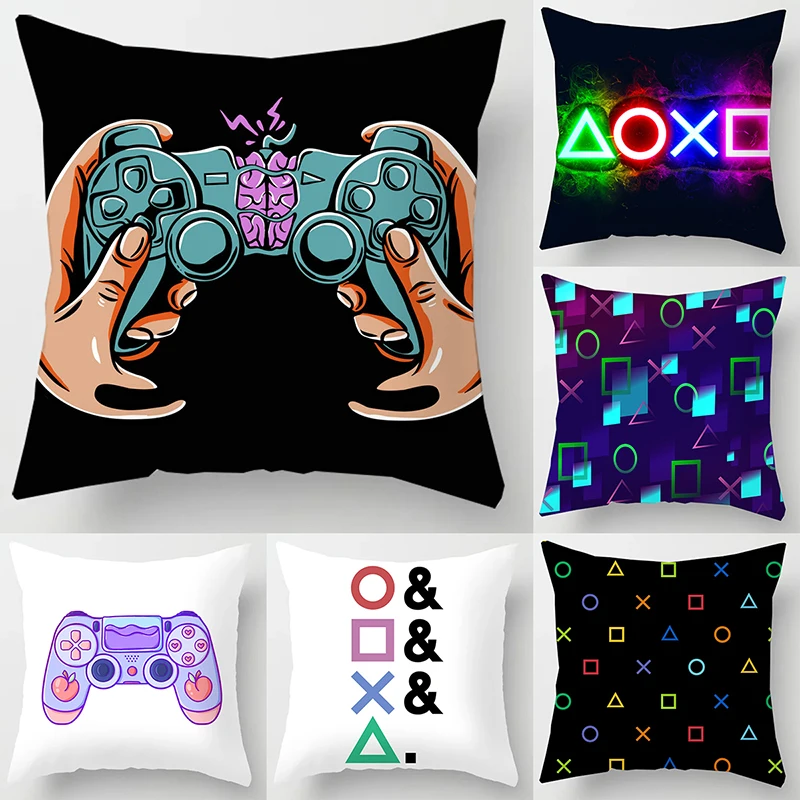 Taie d'oreiller carrée Style ventilateur de jeu TV, décoration d'intérieur, housse de coussin, Anime, , poignée de Gamer imprimée, 45x45, pour enfants