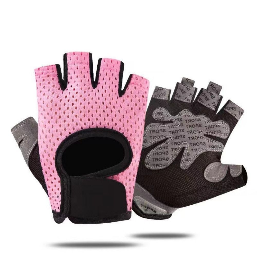 Ademende Workout Handschoenen Gewicht Tillen Vingerloze Gym Fitness Oefening Halve Vinger Handschoenen Voor Powerlifting Vrouwen Mannen: Rood / XS