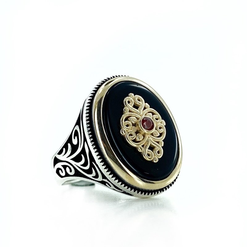 Heren Zilveren Ring - Oval Onyx Steen - Simpel Elegant Top Design