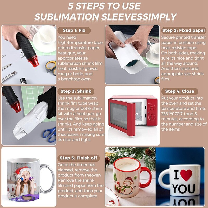 70Pcs Sublimation Schrumpfen Wrap Film 5X10 Inch Heat Transfer Schrumpfen Film Schrumpfen Wrap Taschen Weiß Schrumpfen Wrap Bands für becher