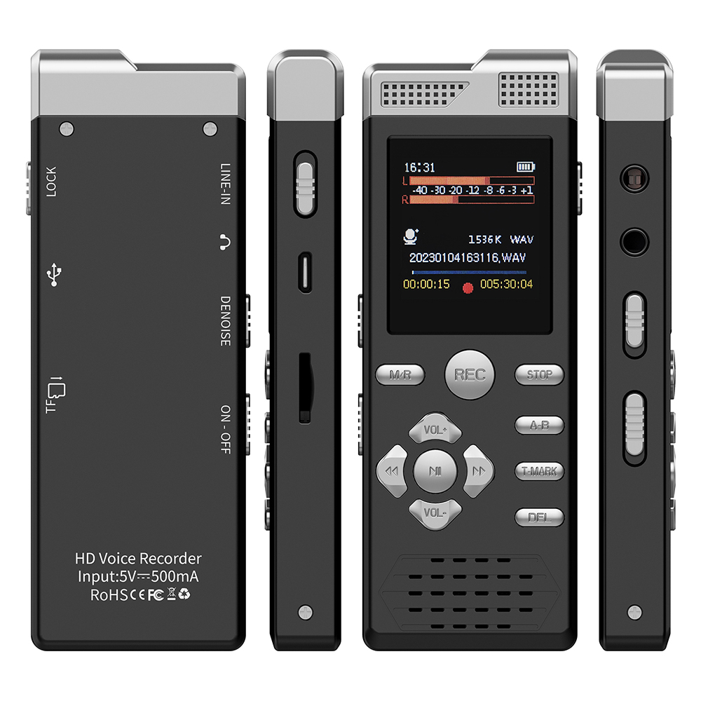 Sprachaktiviertes Dual-Mikrofon, Aufnahme, Passwortschutz, Linie-in T-markieren, digitaler Diktiergerät, MP3-Musik-Spieler, Diktiergerät