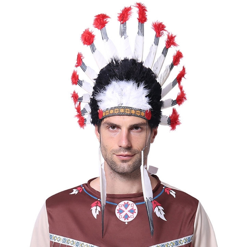 Native American Chief Headdress Indian Costume Feather Hair Dress Headpiece Headband Accessories for Adults and: Pink
