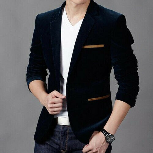 Men's Formal Suit Blazer Coat Corduroy Wedding Business Casual One Button Slim Fit Jacket Tops
