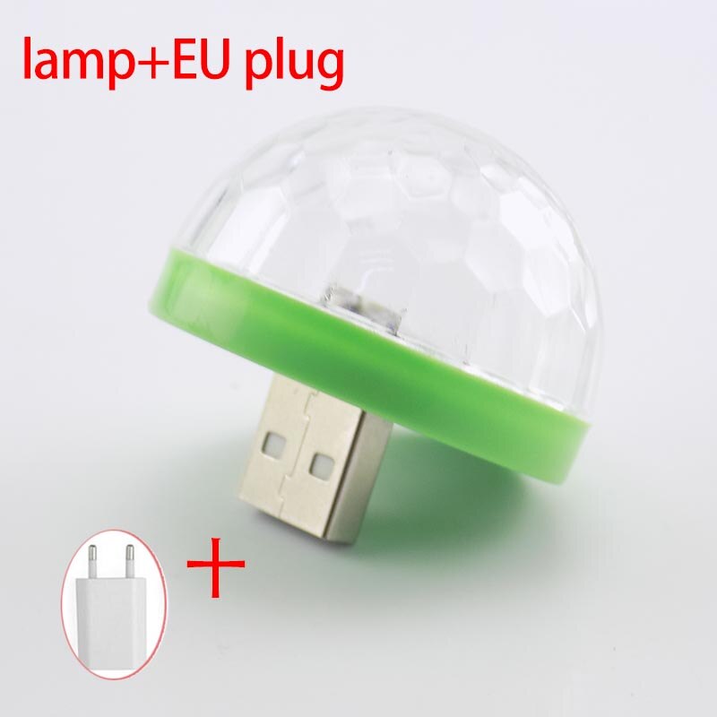 5V USB LED Mini escenario Disco DJ luz teléfono móvil en coche Navidad Año iluminación Auto rotación bola de lámpara de bombilla RGB: lamp and EU plug
