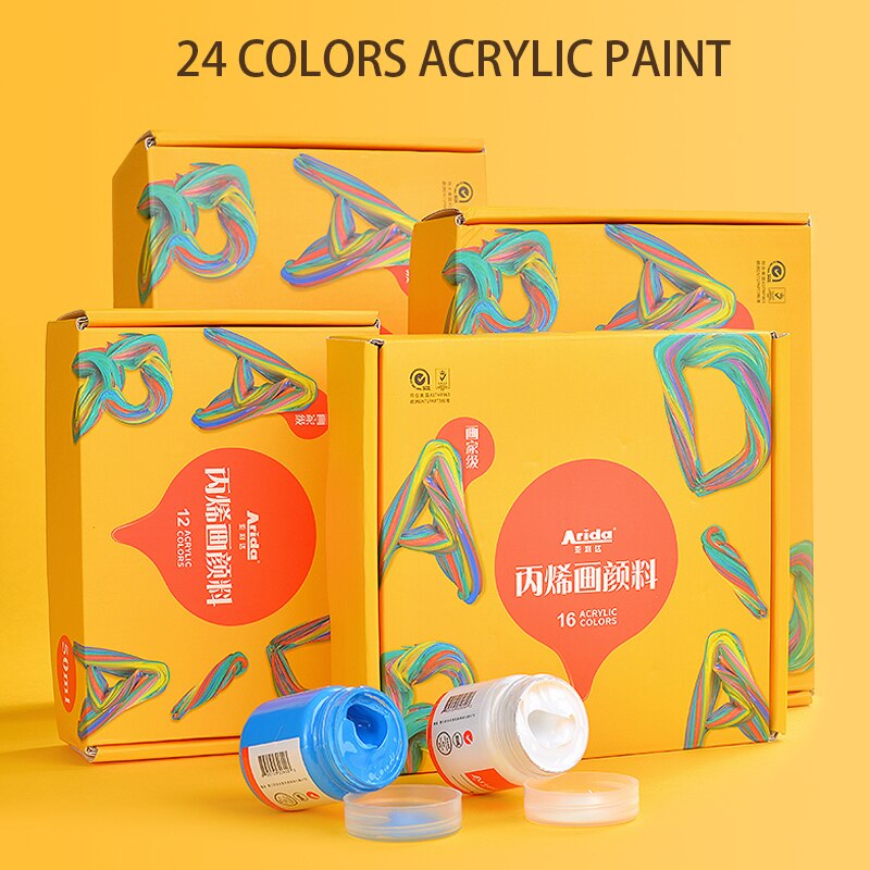 Akrylmaling 12/24 farger børstesett 50ml rør kunstner tegning maleri pigment håndmalt veggmaling klær
