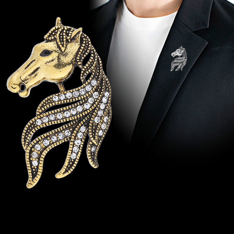 Dier Paard Broche Heren Pak Overhemd Corsage Revers Pin Badge Kleding Broches voor Vrouwen Accessoires Retro Hoogwaardig Kristal
