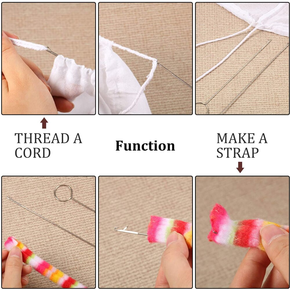 8Pcs Naaien Threader Gereedschap Set Inclusief Naaien Loop Turner Flexibele Trekkoord Threader Metalen Pincet Elastische Band Threader