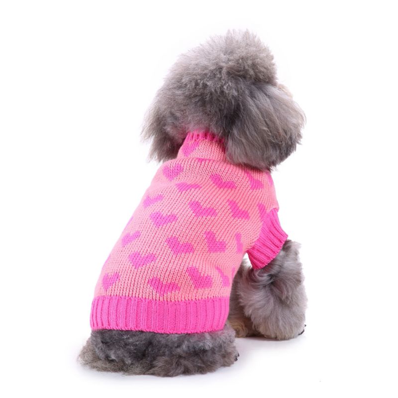 Kæledyr vinter uld sweater hundetøj kærlighed hjerte strik hvalpe tøj varmt blød høj krave frakke kæledyr hvalp