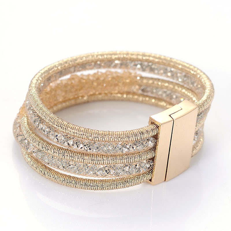 Miasol Unique Multilayer Strands Crystal Charm Magnetic Bracelet Bangle For Women B1966