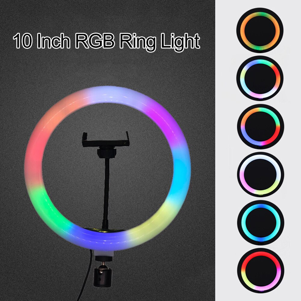 10 Inch RGB Ring Light Photography Lamp Beauty Light 3000K-6500K Dimmable Colorful Light USB Powered with Phone Holder for Vlog