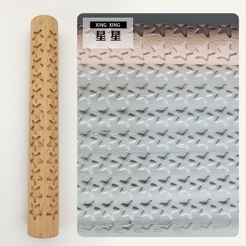 Pottery Art Wood Texture Roll Relief Tree Stone Flower Pattern Embossed Rod Mud Roll DIY Ceramic Sculpture Modeling Clay Tools: Star