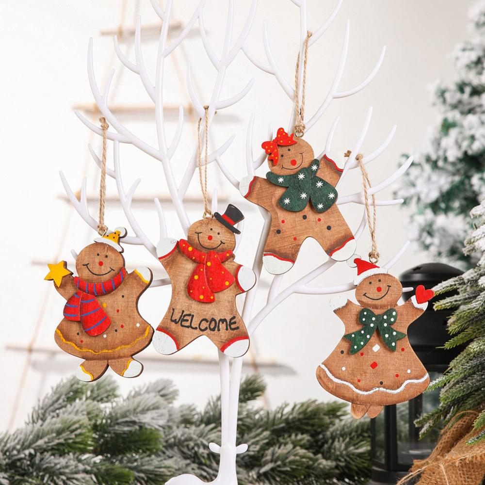 Kerstversiering Houten Geschilderd Gingerbread Man Opknoping Hanger Xmas Tree Ornamenten Navidad Decor Houten Ambachten