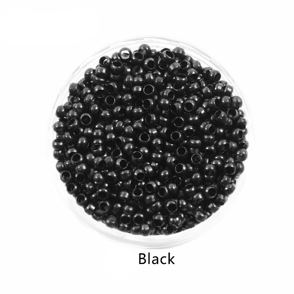 1000 pièces/bouteille Micro Nano anneaux 2.5mm liens perles Silicone matériel adapté pour Extensions de cheveux sans bavure: Black