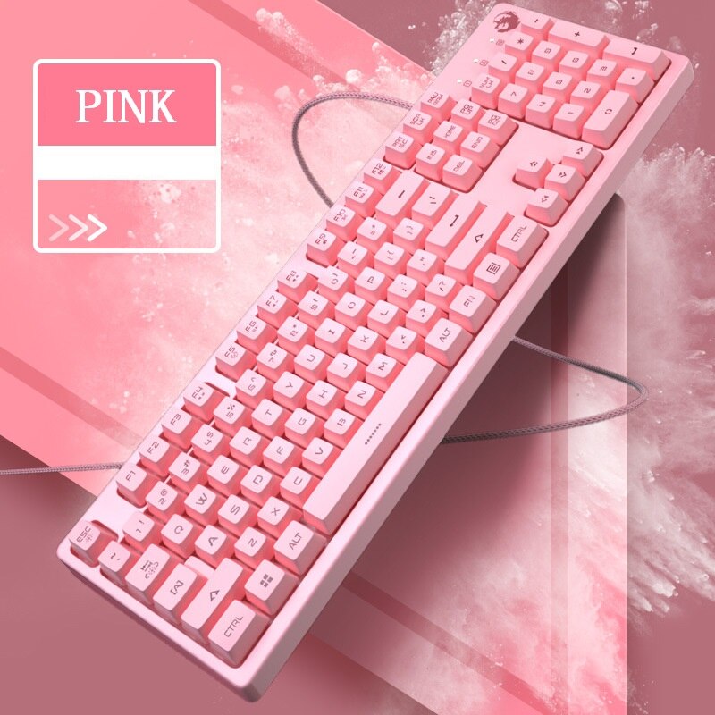 Pink Keyboard Mouse Set 2400/4800DPI Optional Mouse Wired 104 Keys Luminous Gaming Keyboard and Mouse Combos for Notebook PC