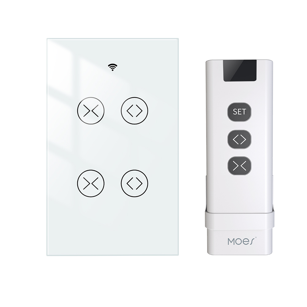 MoesHouse Tuya WiFi RF 2 Gang Double Curtain Blind Switch for Roller Shutter Electric Motor With Google Home Alexa Smart Life: Kit 2 White