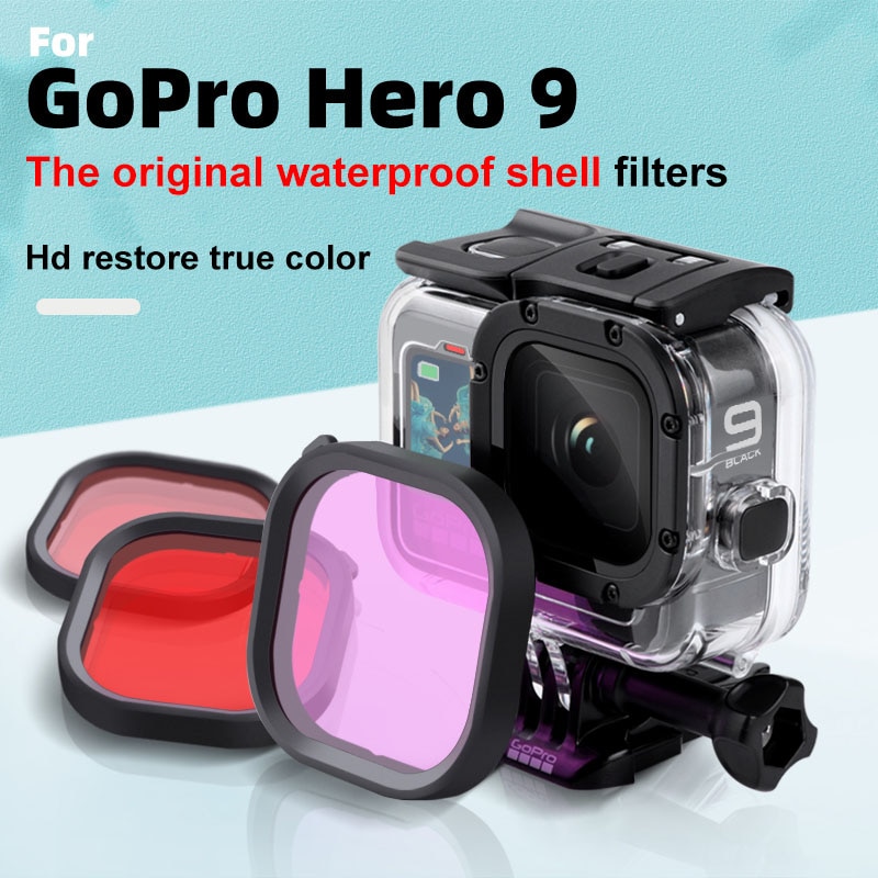 3-Pack Filters Kit Rood Magenta Snorkel Lens Rode Kleur Filter Voor Gopro Hero 9 Zwart Super Pak Originele behuizing Case Accessoires