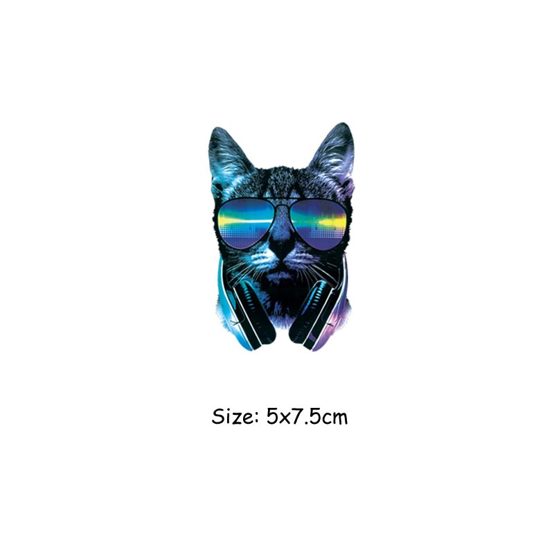 Cool Cat Patches Heat Transfers Stickers On Clothes T-shirt Dresses Parches Sunglasses Cat Patch On Clothes: 5x7.5cm