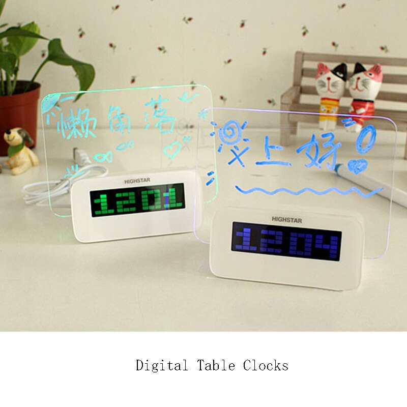 Table numérique en plastique fluorescente, créative, carrée, feuille de Message, horloge de température, son LED, pour ami