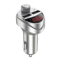 Receptor de Audio manos libres inalámbrico para transmisor FM con Bluetooth de coche reproductor MP3 automático 3.4A, Cargador USB Dual, accesorios para coche: Plata