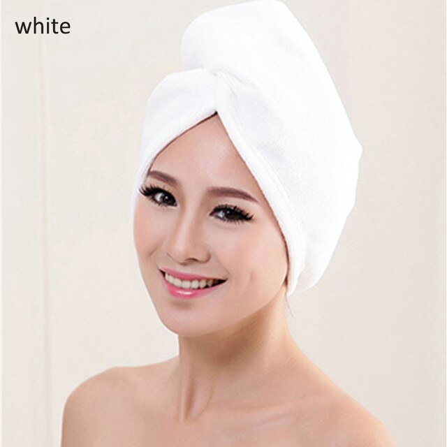 Womenmicrofiber badehåndklæde hår tør hurtigtørrende lady badehåndklæde blødt brusebad til kvinde mand turban hoved wrap badeværktøj: Hvid