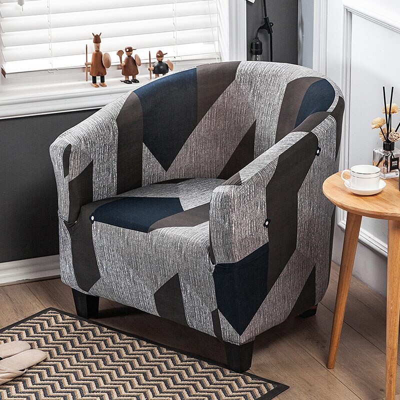 Venytettävä nojatuolin päällinen geometrinen amme kahvi sohvan päällinen klubituoli sohvan slipcover olohuoneen kodin huonekalujen suojaan: E nojatuolin päällinen