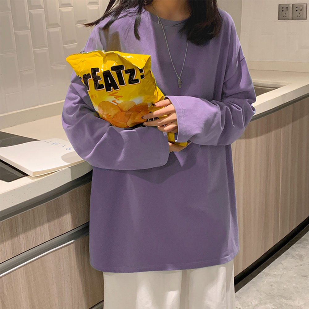 Nueva camiseta de manga larga de algodón para primavera, camiseta básica para mujer, camiseta de gran tamaño, camiseta informal con cuello redondo para mujer, talla estadounidense