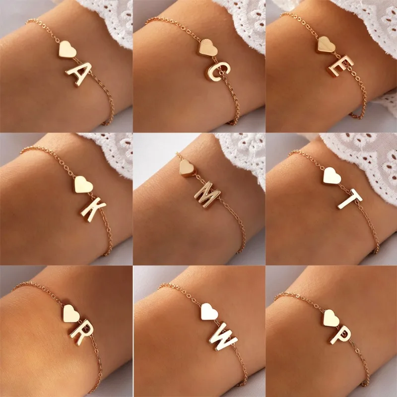 Lettera mini amore cuore Bracciale a catena sottile Semplice catena a mano minimalista per le donne Ragazze Decorazione di gioielli Regalo di compleanno