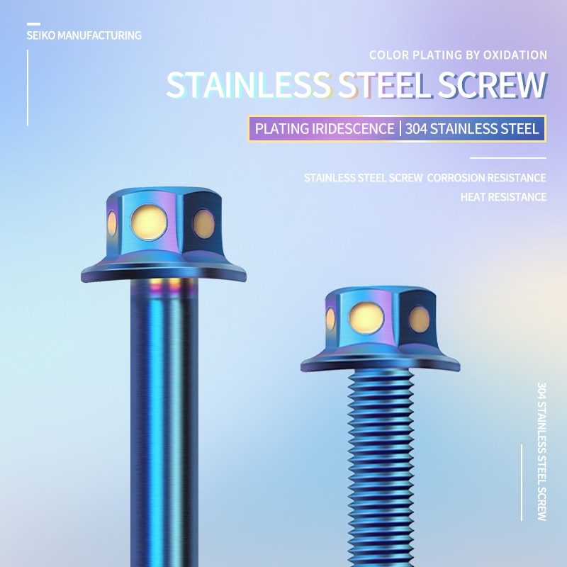 M6 stainless steel 304 screw electroplated blue screw outer hexagon screw big head screw electric car motorcycle