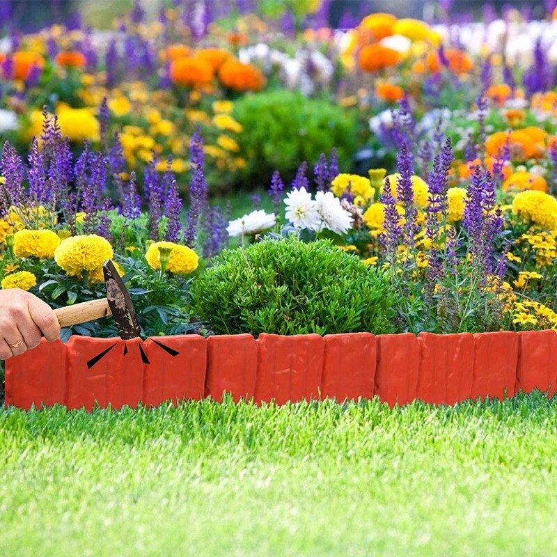 10Pcs Garden Fence Edging Cobbled Stone Effect Plastic Lawn Landscape Edging Plant Border DIY Decorations Flower Bed Border
