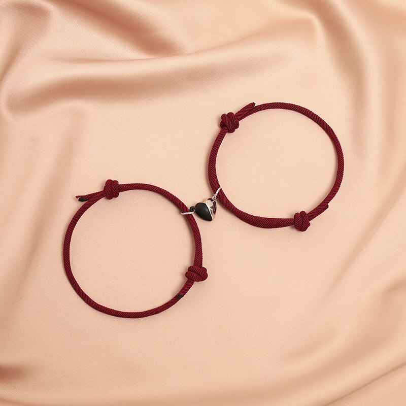 SL102 modisch Schwarz und Weiß Liebe Magnet Mailand Seil Paar Armbänder EIN Paar Freundinnen Armbinde Schmuck: Wein rot Paar