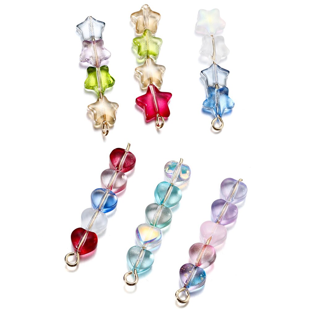 20-50pcs 6.4/9.6mm Transparent Star Heart Shape Glass Beads Colorful Loose Spacer Bead For Jewelry Makeing DIY Handmade Bracelet