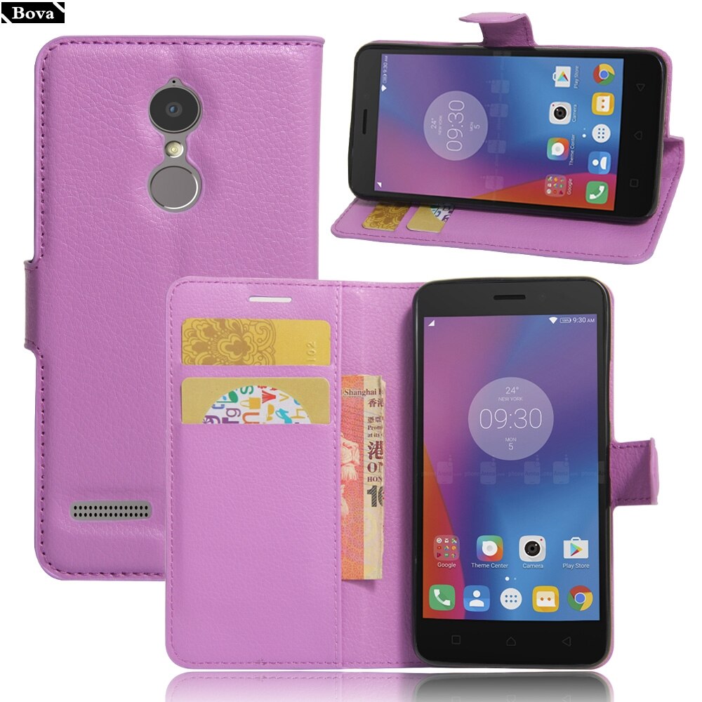 Voor fundas lenovo  k6 vibe  k6 hoesje pu leren portemonnee hoesje kaarthouder telefoonhoesje voor lenovo vibe  k6 beschermhoes holster: Paarse jfc