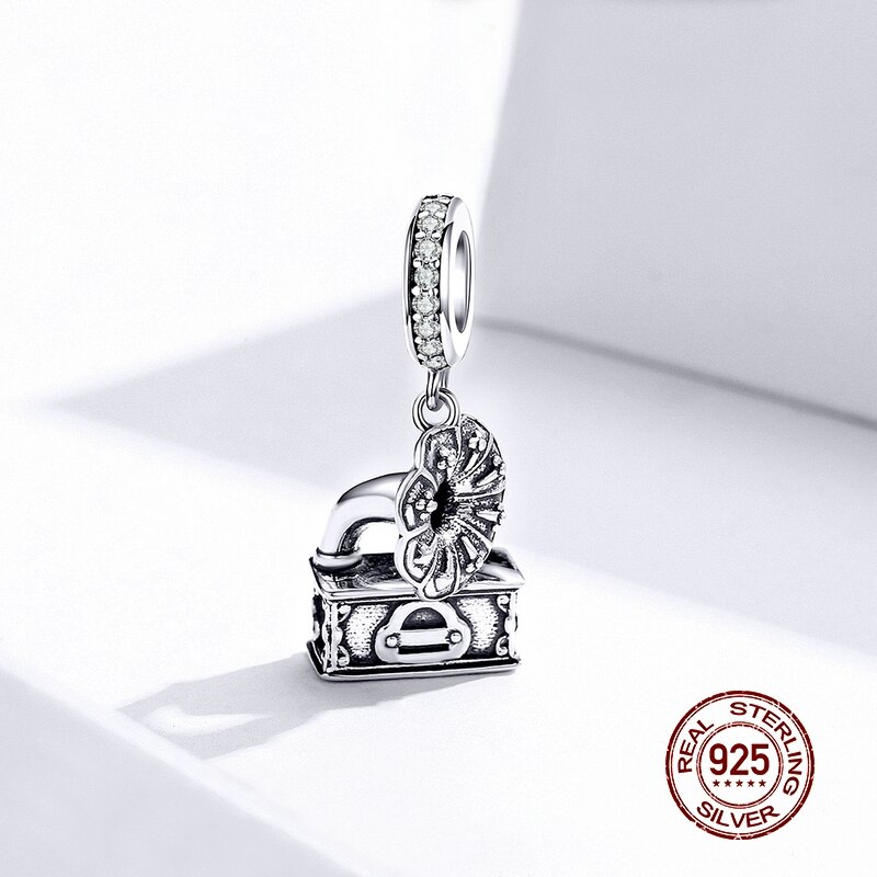 MOWIMO Echtem 925 Sterling Silber Reize retro Grammophon Schatz Brust Perlen passen Silber Original Armbinde Anhänger Schmuck
