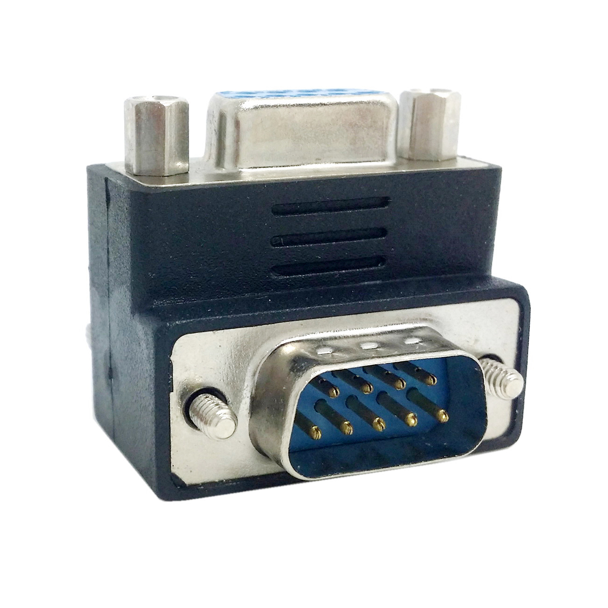 Cablecc 270 degree Down Right Angled RS232 D-Sub 9Pin Male screw type To Female Nut type extension Adapter