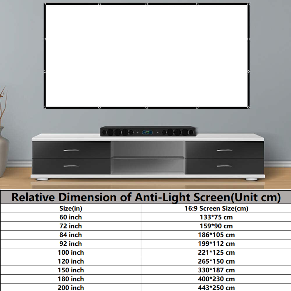 Pantalla de proyector plegable portátil para interiores y exteriores, pantalla de proyección suave de 60-200 pulgadas, alta densidad, blanca, menos pliegues, 16:9