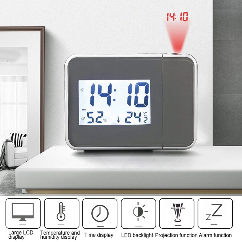Projectie Wekker Digitale Plafond Display 180 Graden Projector Dimmer Radio Batterij Backup Muur Tijd Projectie: black 15.7x12x62cm