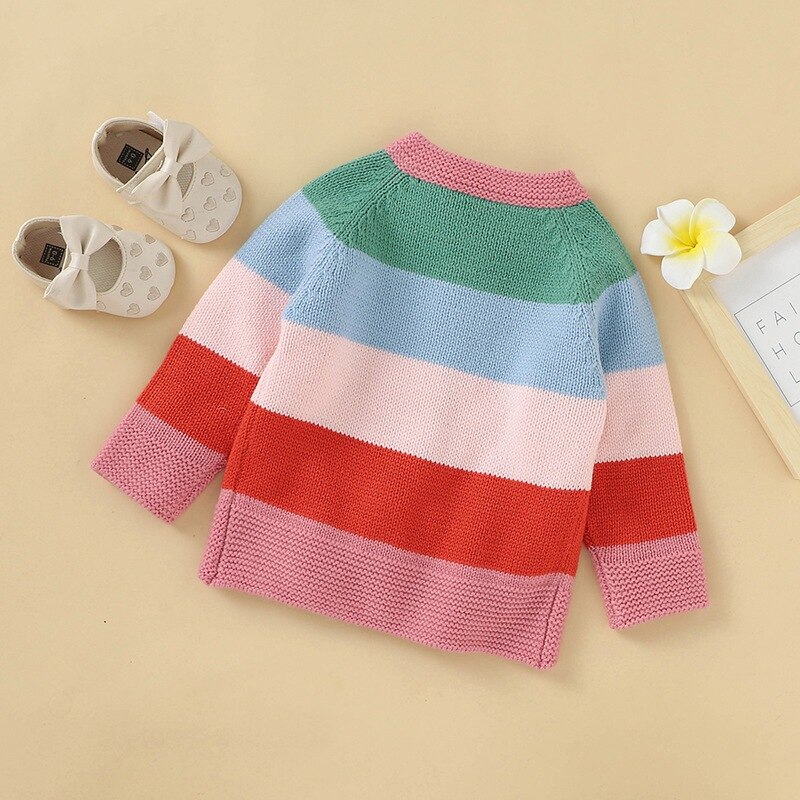 Winter Baby Pullover Kinder Jungen Mädchen Strickjacke Pullover Kleinkind Regenbogen Gestreiften Kleidung Herbst Baby Strickjacke