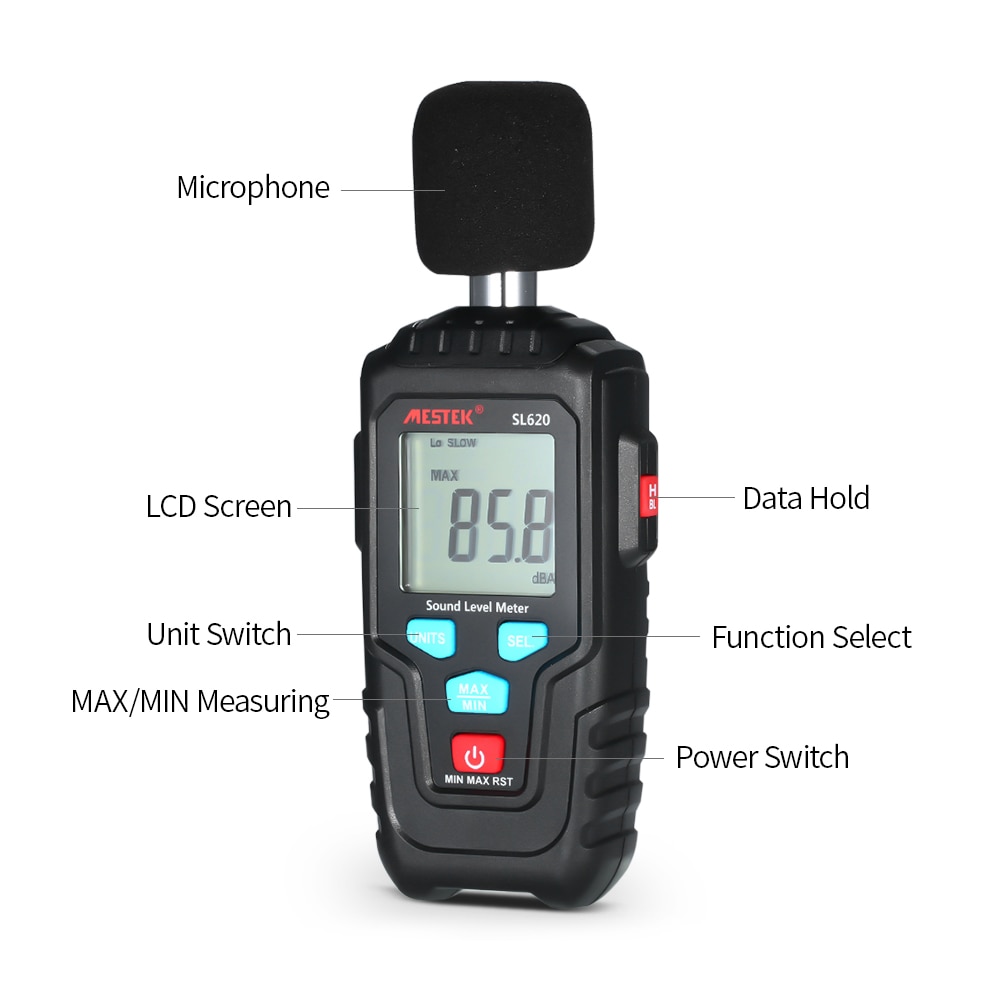 Medidor de nivel de sonido Digital Mini LCD 35-135dB instrumento de medición de volumen de ruido probador de monitoreo de decibelios
