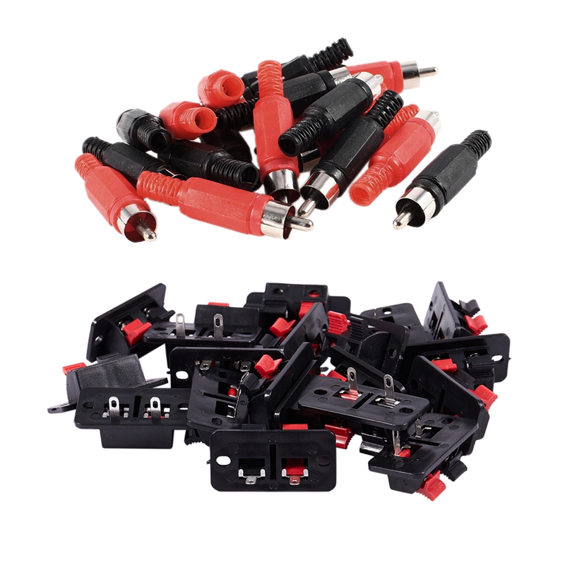 20Pcs 2 Way Stereo Speaker Plate Terminal Strip Push Connector Block &amp; 20 Pcs Black Red Solder RCA Male Plug Audio Video Adapter: Default Title