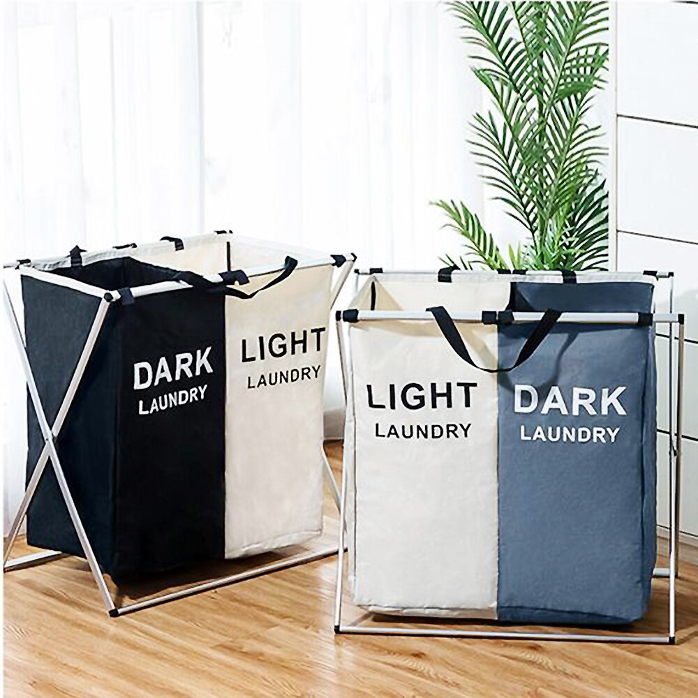X-shape Foldable Dirty Laundry Basket Organizer Two Grid Home Hamper Sorter Waterproof Laundry Hamper Washing Storage 2
