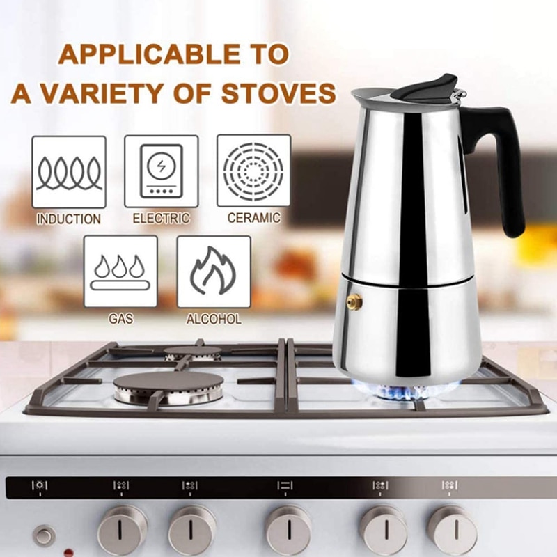 Stainless Steel Moka Latte Espresso Portable Coffee Maker Stovetop Filter Coffee Pots Percolator,300ML