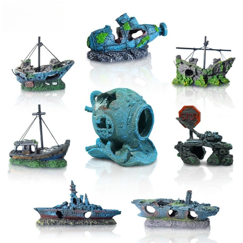 Décorations d'aquarium de poissons, bateau de Pirate de paysage, bateau de démêlage, en résine Vintage, accessoires d'aquarium de bateau, décorations pour la maison