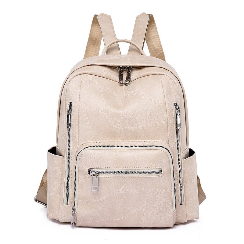 Vrouwen Lederen Rugzakken Vrouwelijke Vintage Rugzak Voor Meisjes Schooltas Reizen Rugzak Dames Sac A Dos Terug pack: White